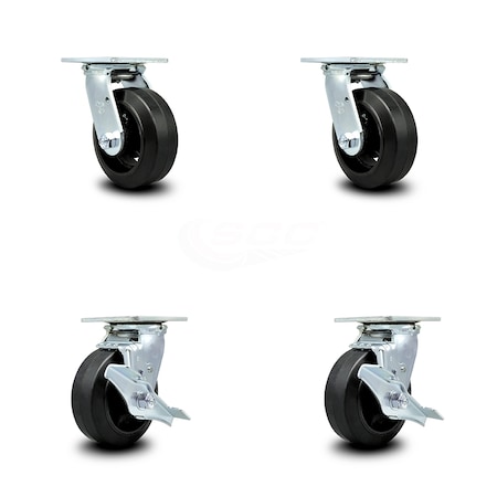 Service Caster 6 Inch Rubber on Steel Swivel Caster Set with Ball Bearing 2 Brake SCC SCC-30CS620-RSB-2-TLB-2